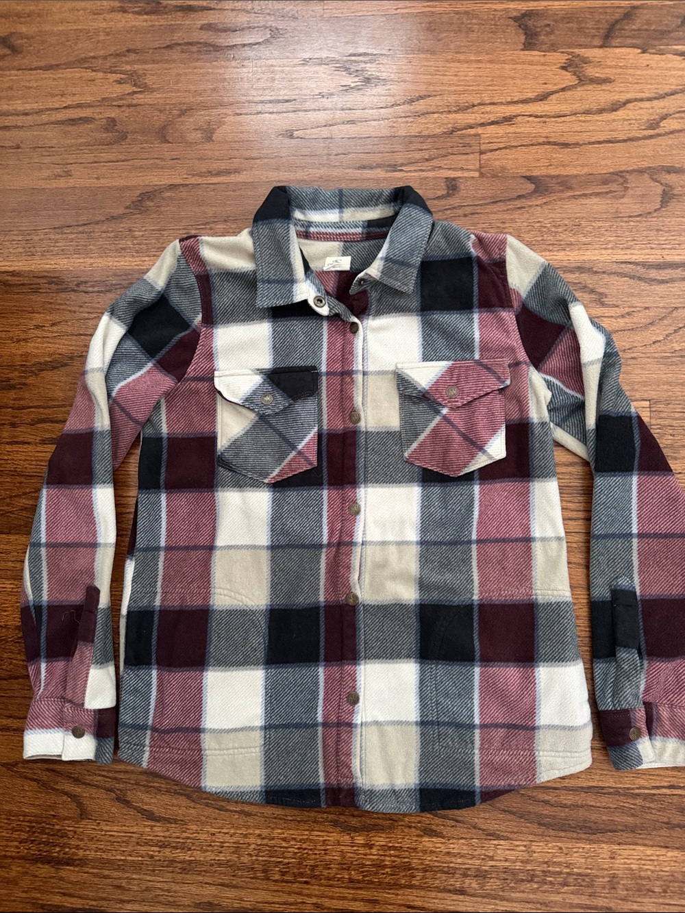 O'Neill Burgundy Black Cream Plaid Button-Down Shirt